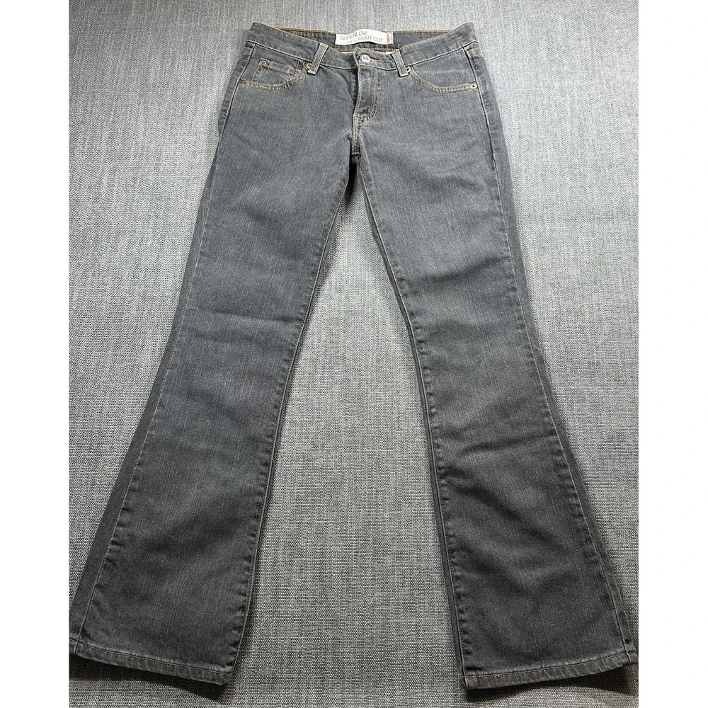 Levi's 318 Women Superlow Bootcut Gray Jeans Low Rise 5‎ J  S Stretch Y2K